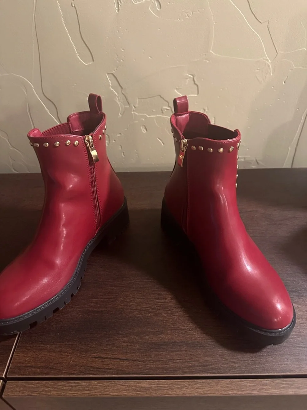 Women's Burgundy Studded Chelsea Boot - Picture 3 of 4